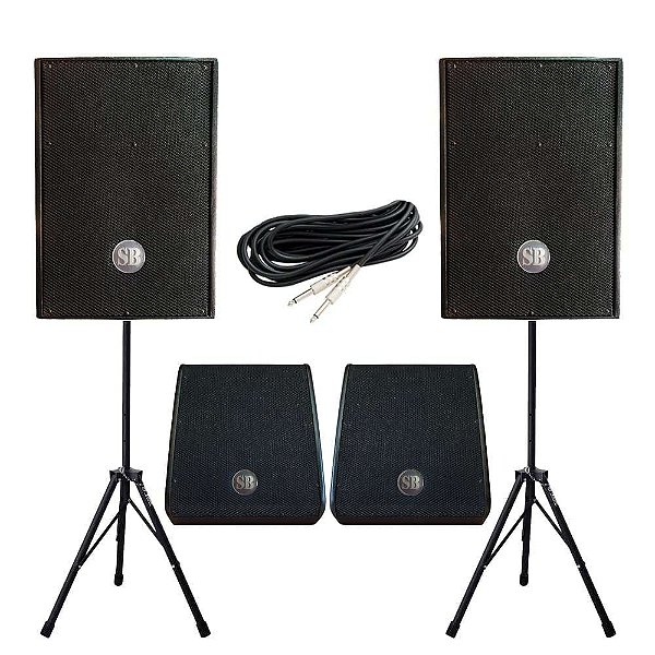 Caixas de Som Conjunto Genesis SoundBox - 2x Caixas 12" + 2x Retornos 12" + Tripés + Cabos - 400w RMS