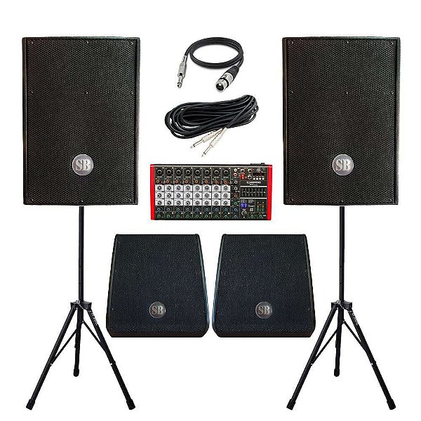 Caixas de Som Conjunto Genesis SoundBox Kit Completo + Mesa de Som SoundVoice 10 Canais + Tripés + Cabos - 400w RMS
