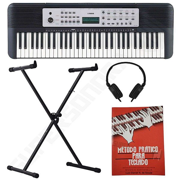 Kit Teclado Musical Arranjador YPT 270 Yamaha 61 Teclas + Suporte em X + Livro + Fone de Ouvido