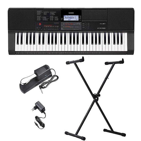 Teclado Casio CT-X700 Preto 61 Teclas + Suporte X + Pedal Sustain