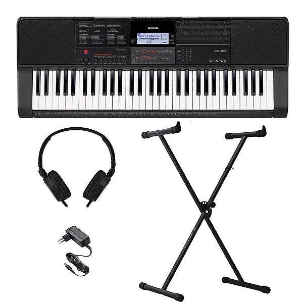Teclado Casio CT-X700 Preto 61 Teclas + Suporte em X + Fone de Ouvido