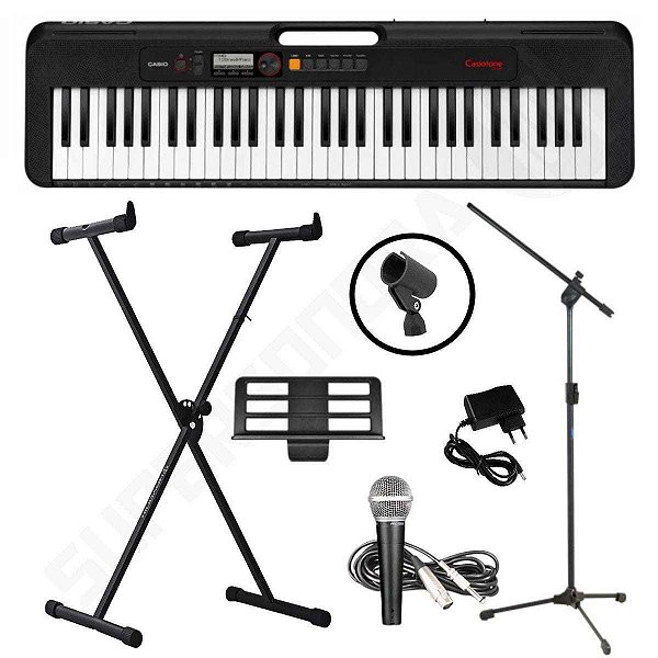 Kit Teclado Musical CASIOTONE CT-S195 CASIO + Suporte X + Microfone SM58 + Pedestal Microfone + Cachimbo