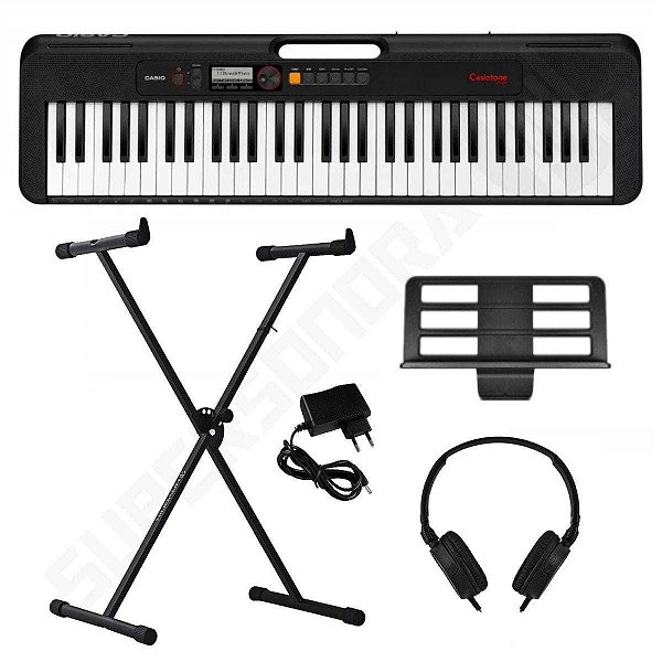 Kit Teclado Musical CASIOTONE CT-S195 CASIO Preto 61 Teclas + Suporte X + Fone de Ouvido + Fonte Bivolt