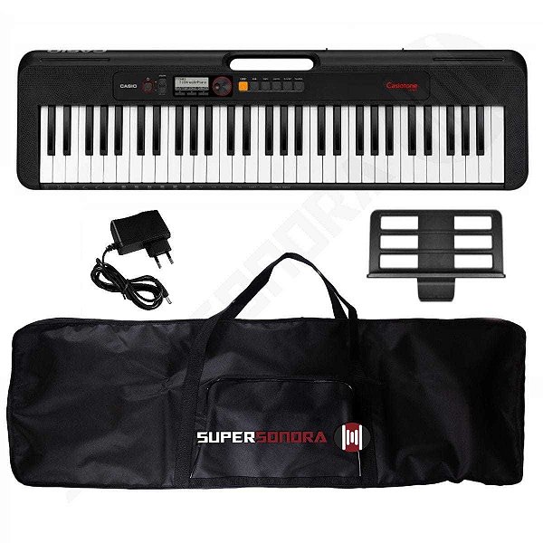 Kit Teclado Musical CASIOTONE CT-S195 CASIO Preto 61 Teclas + Capa + Fonte Bivolt + Suporte Partituras