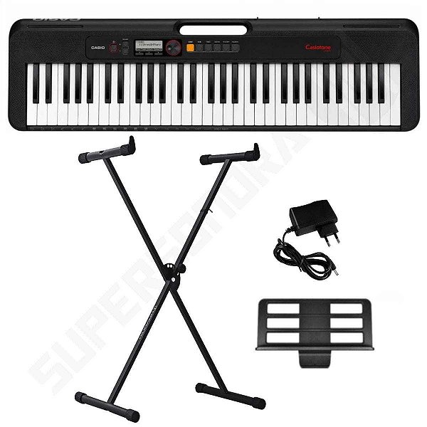 Kit Teclado Musical CASIOTONE CT-S195 CASIO Preto 61 Teclas + Suporte X + Fonte Bivolt + Suporte Partituras