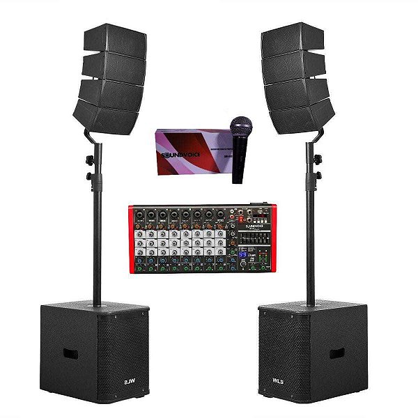 Kit Caixa Acústica Ativa + Ativa WLS PSL12.4 Preta+ Microfone SoundVoice SM58 + Mesa de Som MC10