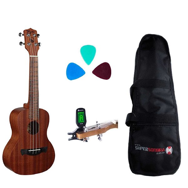Kit Ukulele Tagima 23k Concert Natural Fosco Acústico - Série Havaí + Afinador + Capa + Palhetas