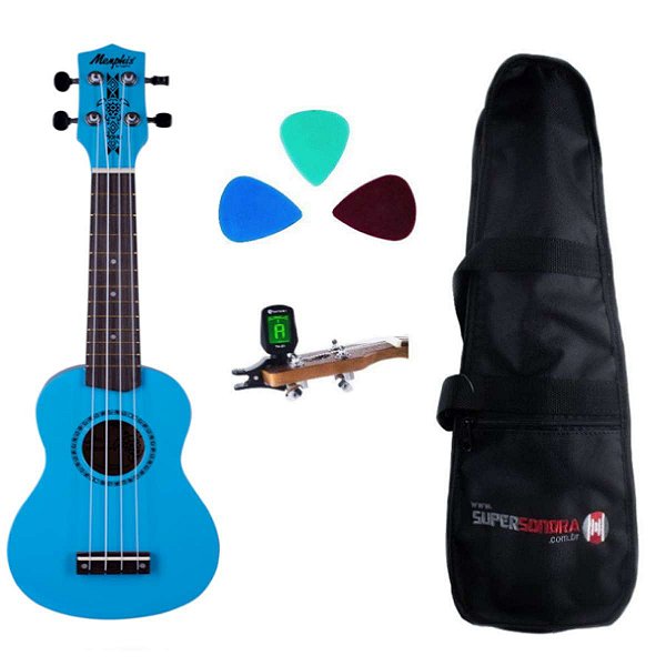 Ukulele Soprano Tagima Memphis Honu Acústico Azul + Capa + Afinador + Palhetas