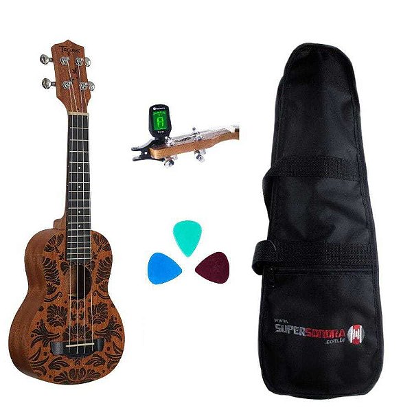 Kit Ukulele Tagima Soprano 21K Floral Acústico + Capa + Afinador + Palhetas
