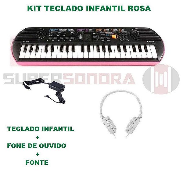 Teclado Casio Infantil SA-78 Pink - Super Sonora - Super Sonora