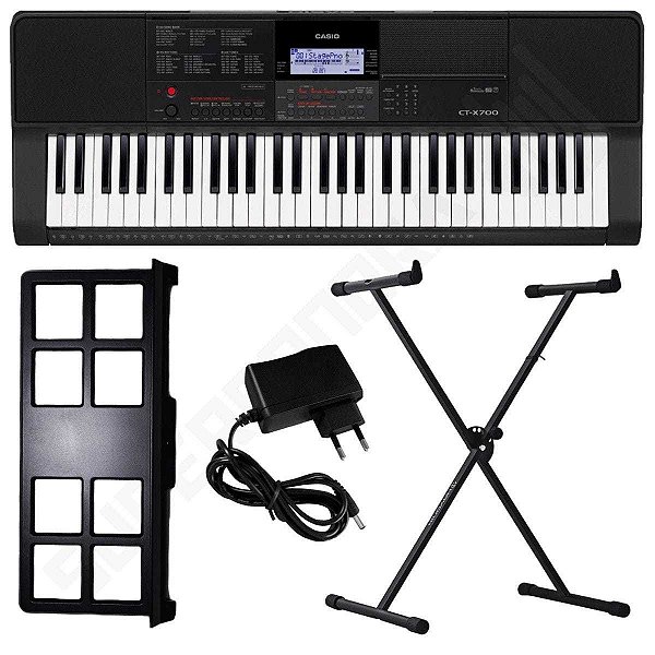 Kit Teclado Musical CT X700 CASIO USB 61 Teclas + Suporte X + Fonte + Suporte de Partituras