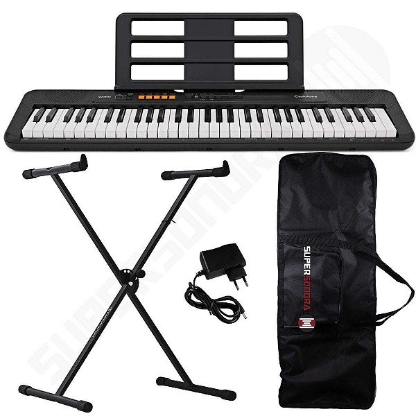 Kit Teclado Musical CASIOTONE CT-S100 CASIO Preto 61 Teclas + Suporte X + Capa