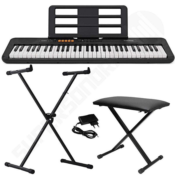 Kit Teclado Musical CASIOTONE CT-S100 CASIO Preto 61 Teclas + Suporte X + Banqueta X