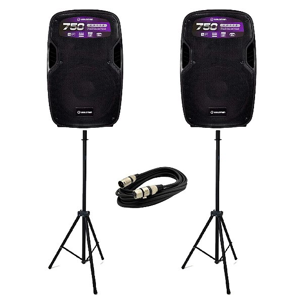 Kit Caixas de Som Ativas Bluetooth 15" Waldman RC-750X 1500W + Suportes + Cabo