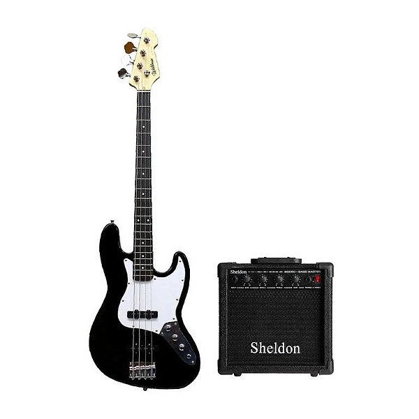 Contrabaixo Elétrico 4 Cordas Waldman Preto GJJ-100 BK + Cubo Sheldon BSS150 15W RMS