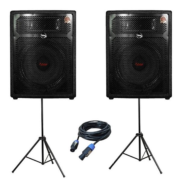 Kit Caixa de Som Leacs Ativa + Passiva FIT 550 400W RMS + Cabo SPEAKON + Tripés
