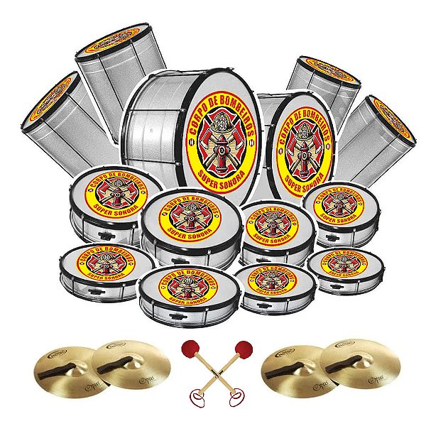 Kit Fanfarra Banda Bombeiros 16 Instrumentos de Percussão + Brinde