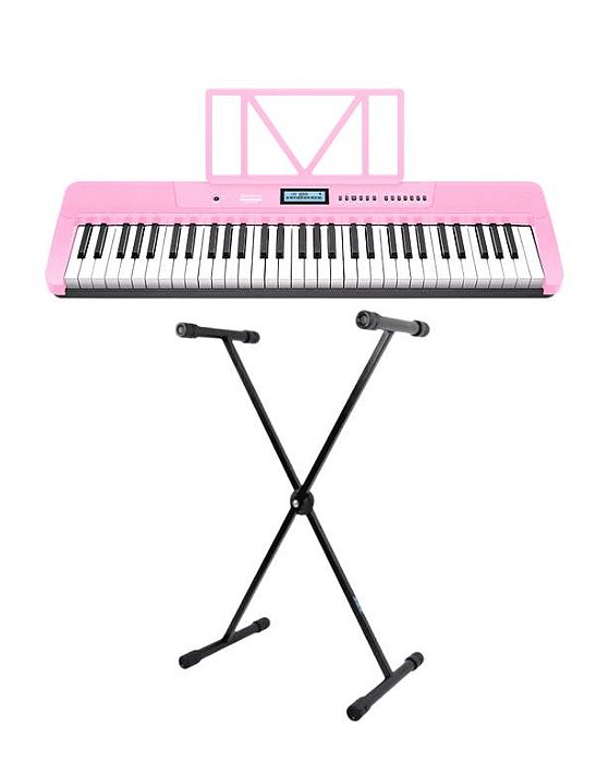 Teclado Musical Waldman WTS-300 Rosa + Suporte Em X