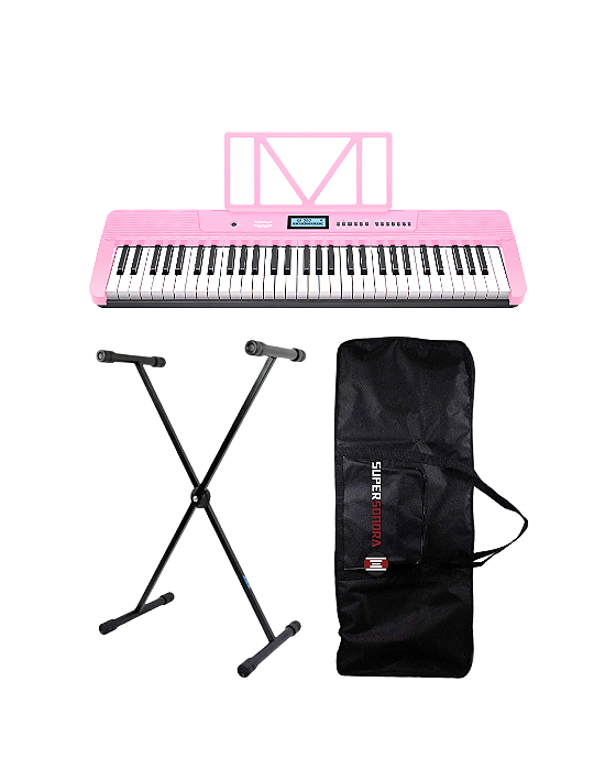 Teclado Musical Waldman WTS-300 Rosa - 61 Teclas + Capa + Suporte em X