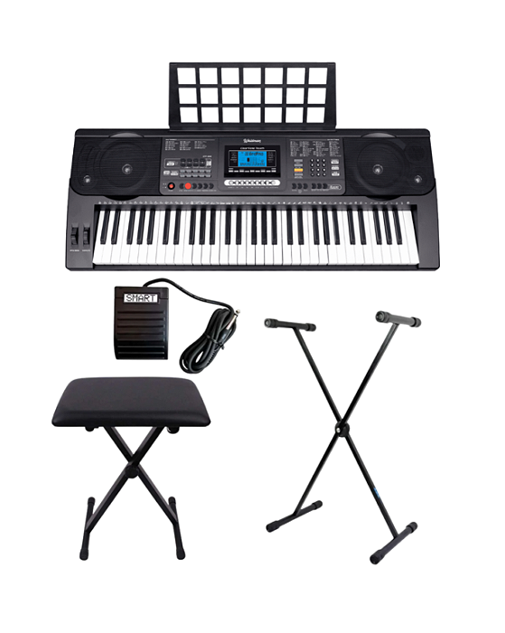 Teclado Musical Waldman CTT-800 Preto + Banqueta + Pedal + Suporte em X