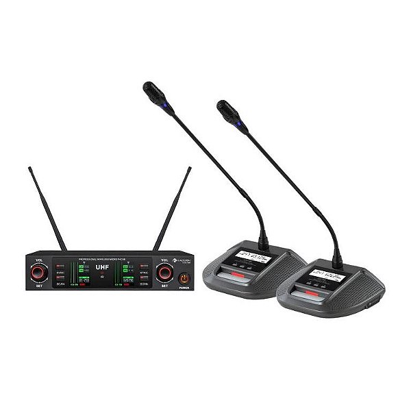 Microfone Duplo Gooseneck UHF com Base Receptor KGW-145CB Kadosh