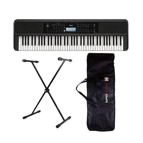 Teclado Musical Yamaha PSR-EW320 Portátil Preto + Capa + Suporte Em X