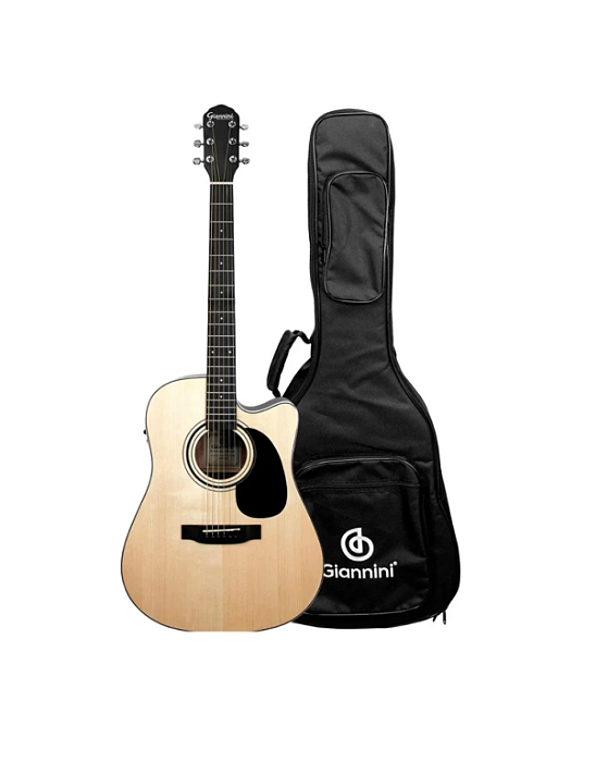 Violão Giannini Eletroacústico Deluxe Aço - Tampo Maciço - Com Capa