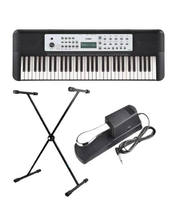 Kit Teclado Yamaha YPT-280 Portátil Preto + Suporte em X + Pedal sustain
