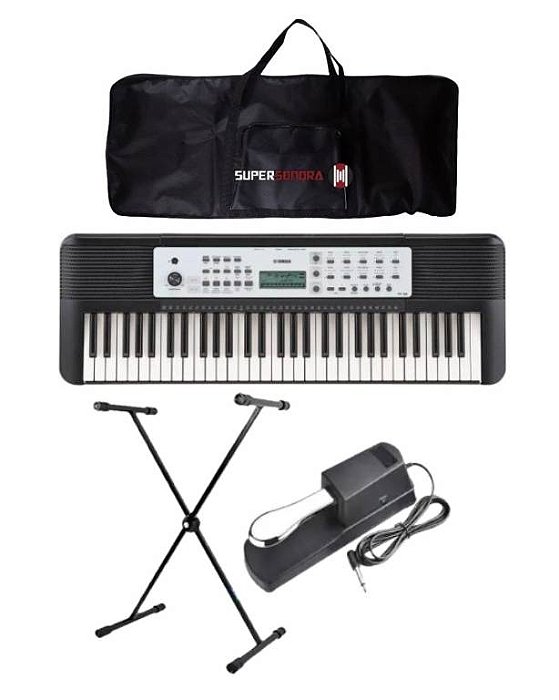 Kit Teclado Yamaha YPT-280 Portátil Preto + Capa + Suporte + Pedal sustain