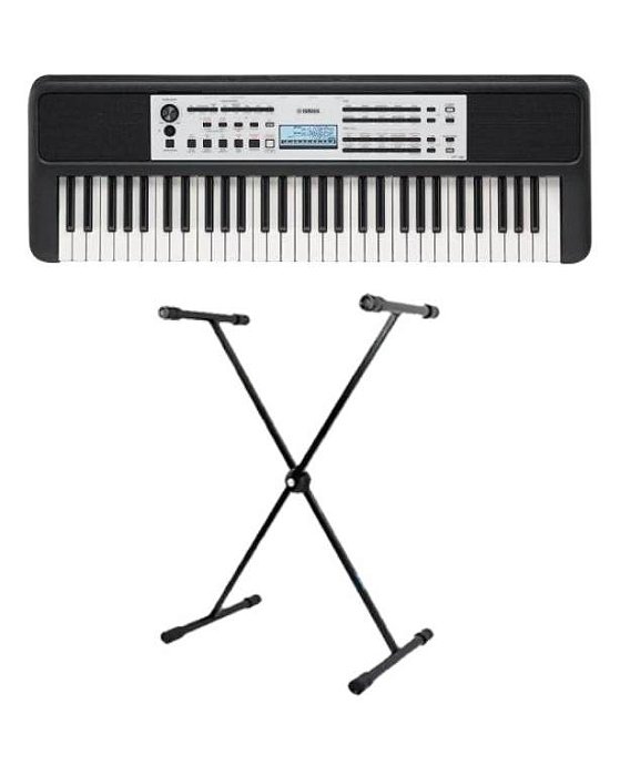 Kit Teclado Yamaha YPT-380 Portátil Preto + Suporte