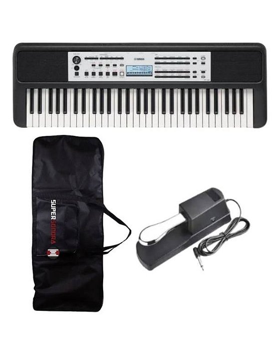 Kit Teclado Yamaha YPT-380 Portátil Preto + Capa + Pedal Sustain