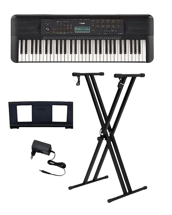 Kit Teclado Yamaha PSR-E283 Portátil Preto + Suporte duplo
