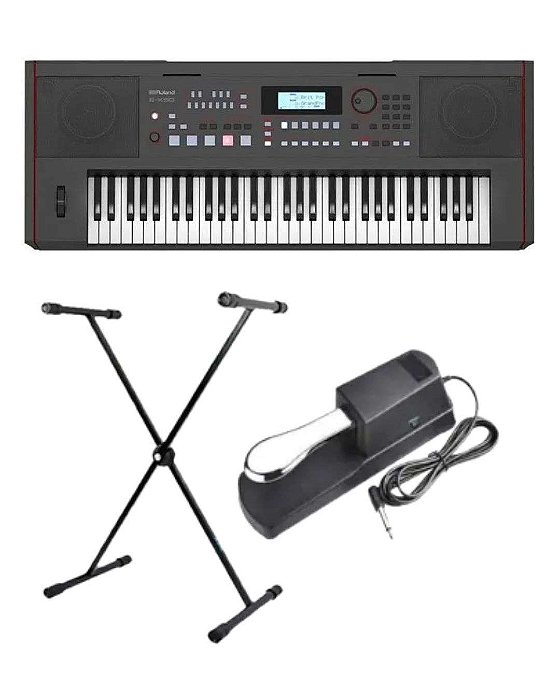 Kit Teclado Roland E-X50 61 Teclas + Suporte em X + Pedal Sustain