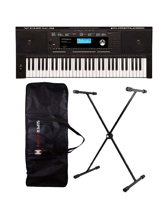 Kit Teclado Arranjador Roland EX20A + Suporte em X + Capa