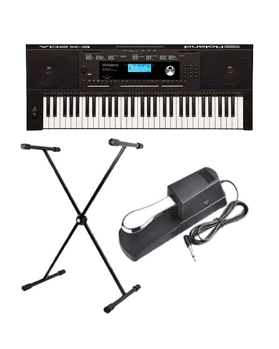 Kit Teclado Arranjador Roland EX20A + Suporte em X + Pedal Sustain