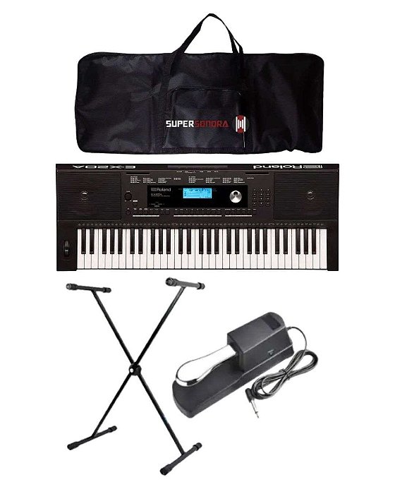 Kit Teclado Arranjador Roland EX20A + Suporte em X + Capa + Pedal Sustain