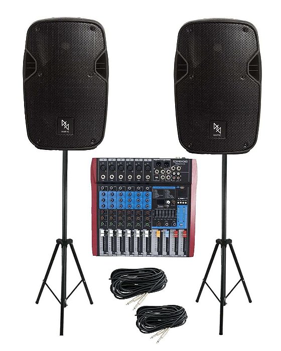 Kit Caixa de Som Ativa MK-8A 200W RMS Bluetooth Makpro