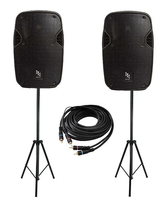 Kit Caixa de Som Ativa MK-8A Makpro 200W RMS + Tripe + Cabo
