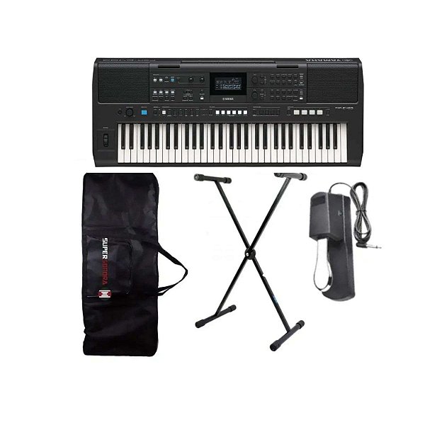 Kit Teclado Yamaha PSR-E483 + Capa + Suporte em X + Pedal Sustain