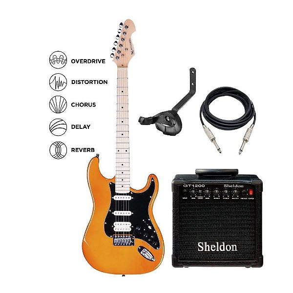 Kit Guitarra Elétrica com Efeitos Michael GMS250 Amber