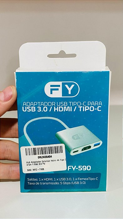 Adaptador 3 em 1, USB-C/HDMI/USB