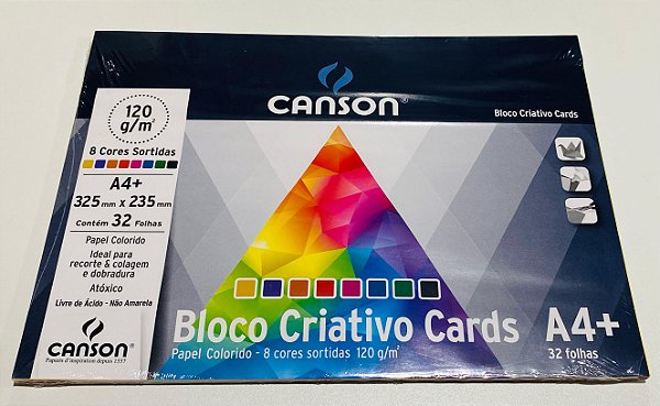 BLOCO CANSON ESCOLAR CRIATIVO CARDS 08 CORES 120G A4+32FL
