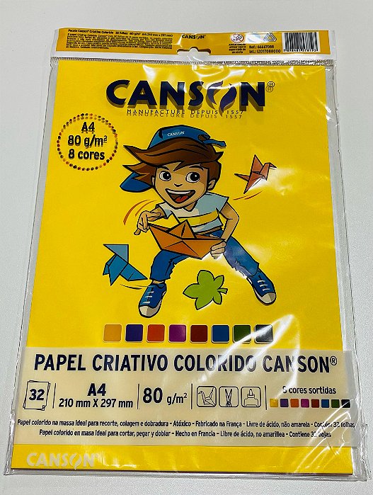 PAPEL CANSON ESCOLAR CRIATIVO 08 CORES 80G A4 32 FL