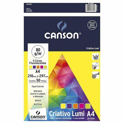 PAPEL CANSON ESCOLAR CRIATIVO LUMI 05 CORES 80G A4 50 FL