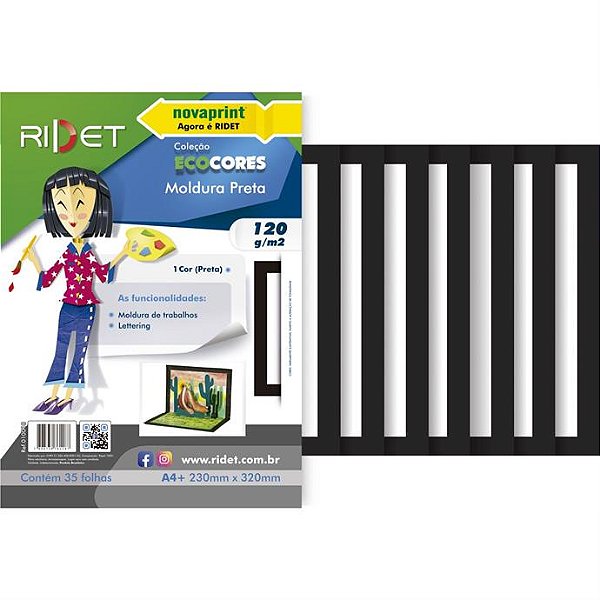Papel Criativo Moldura Preta 120g 1 cor preta c/ 35 fls