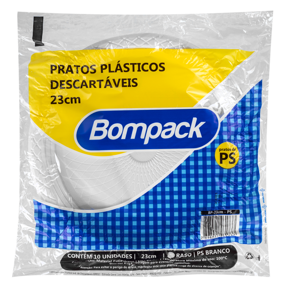 Pratos Descartaveis em Poliestireno 23Cm - pct c/100 und.
