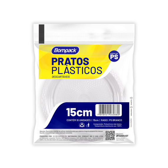 Pratos Descartaveis em Poliestireno 15Cm - pct c/100 und.