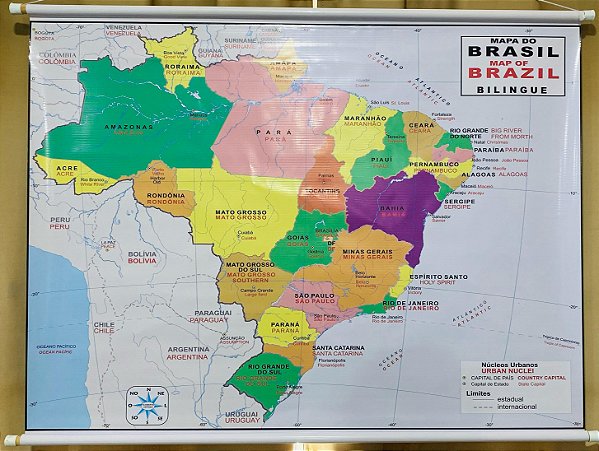 Mapa do Brasil Bilíngue 120x90cm - Lona unid.