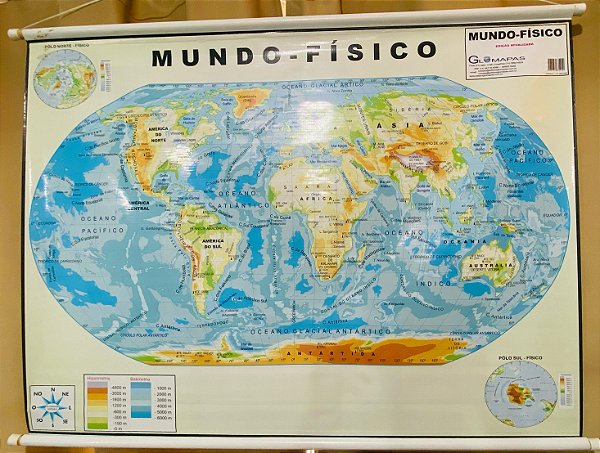 Mapa Mundi Físico 120x90cm - Lona unid.