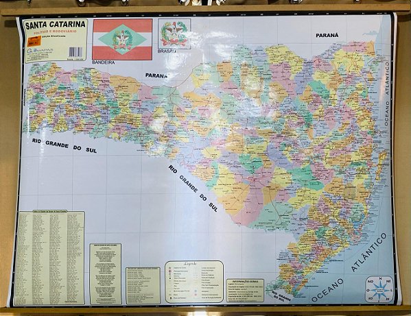 Mapa de Santa Catarina - Político e Rodoviário 120x90cm - Lona unid.